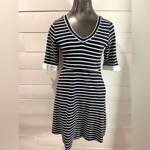 🤍ONZE MONTRÉAL – Navy & White Striped Dress – Size S